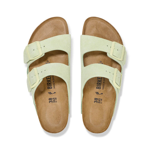 Arizona Suede Leather (Regular Width) - Faded Lime Slides Birkenstock 