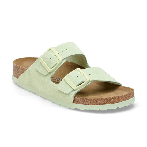 Arizona Suede Leather (Regular Width) - Faded Lime Slides Birkenstock 
