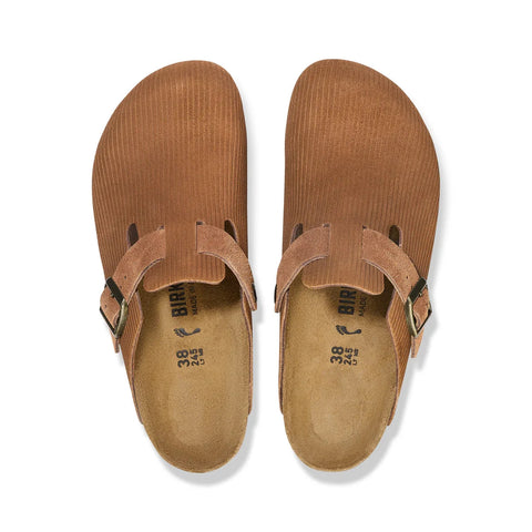 Boston Corduroy - Dark Tea Embossed - Suede Leather - Regular Slides Birkenstock 