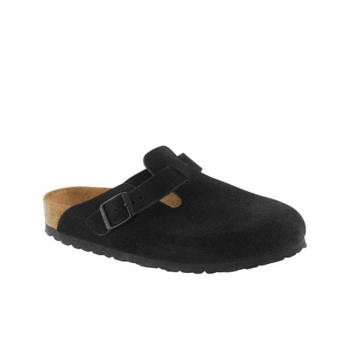 Boston Suede Leather - Soft Footbed (Regular Width) - Black Slides Birkenstock 