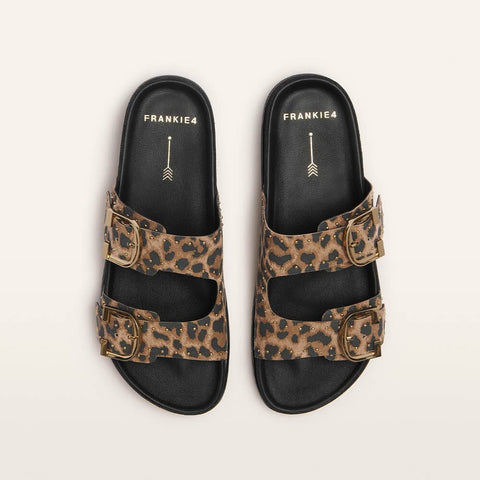 Deon - Womens - Dark Leopard Print Suede Stud Slides Frankie4 