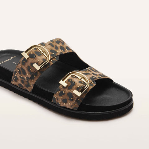 Deon - Womens - Dark Leopard Print Suede Stud Slides Frankie4 