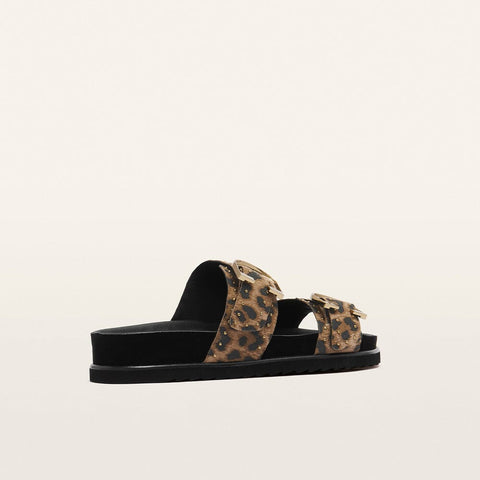 Deon - Womens - Dark Leopard Print Suede Stud Slides Frankie4 