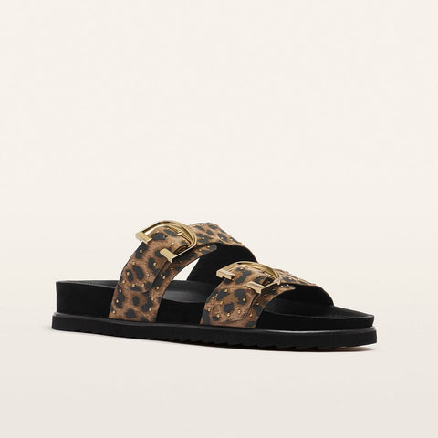 Deon - Womens - Dark Leopard Print Suede Stud Slides Frankie4 