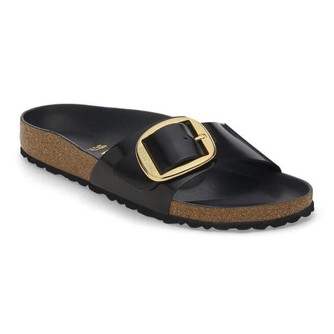 Madrid Big Buckle - High Shine Black Natural Leather Patent - Regular Width Slides Birkenstock 