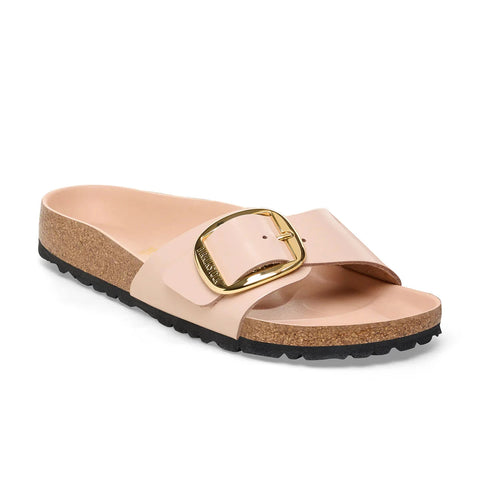 Madrid Big Buckle - High Shine New Beige Natural Leather Patent - Regular Width Slides Birkenstock 