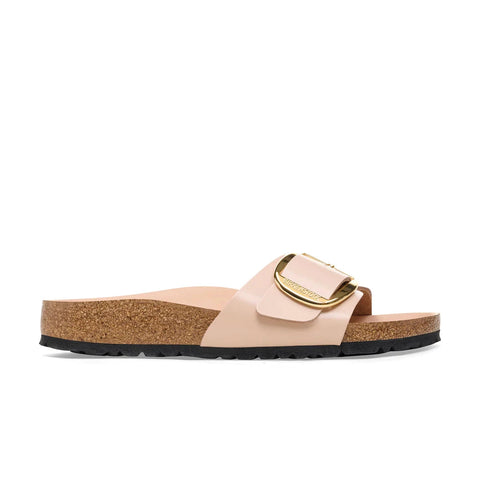 Madrid Big Buckle - High Shine New Beige Natural Leather Patent - Regular Width Slides Birkenstock 