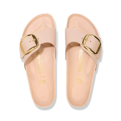 Madrid Big Buckle - High Shine New Beige Natural Leather Patent - Regular Width Slides Birkenstock 