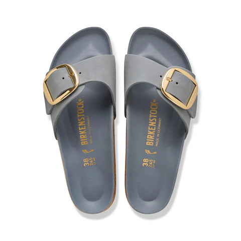 Madrid Big Buckle Oiled Leather (Regular Width) - Basalt Grey Slides Birkenstock 