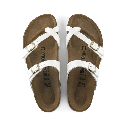 Mayari Birko-Flor Patent (Regular Width) - White Slides Birkenstock 