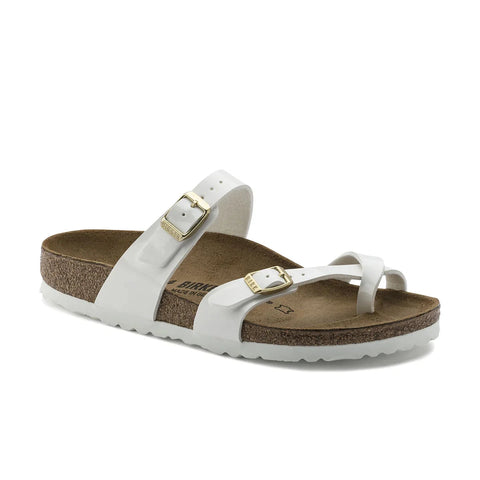 Mayari Birko-Flor Patent (Regular Width) - White Slides Birkenstock 