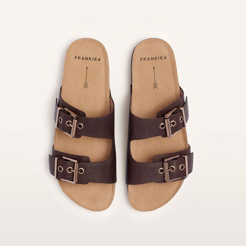 Tommy - Womens - Brown Pebbled Slides Frankie4 