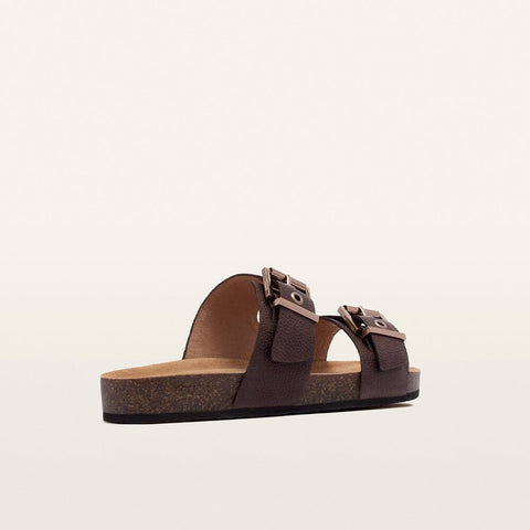 Tommy - Womens - Brown Pebbled Slides Frankie4 