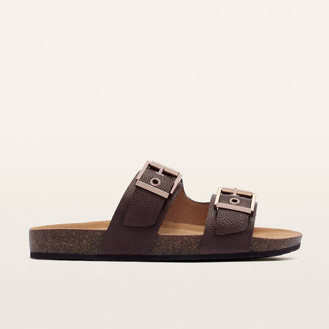 Tommy - Womens - Brown Pebbled Slides Frankie4 