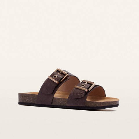 Tommy - Womens - Brown Pebbled Slides Frankie4 