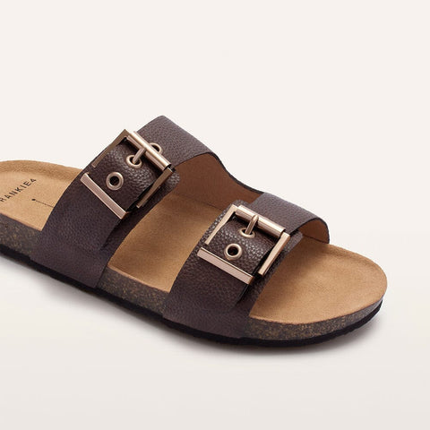 Tommy - Womens - Brown Pebbled Slides Frankie4 
