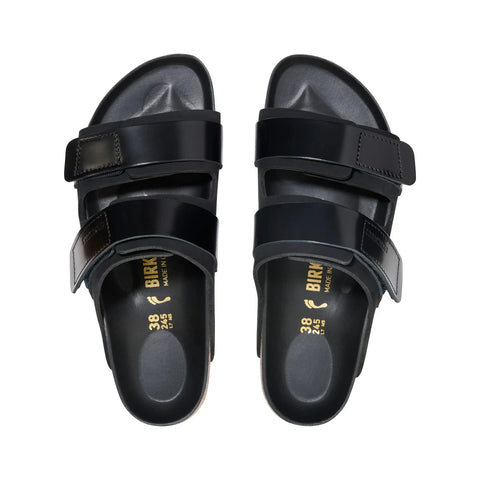 Uji High Shine Black Nubuck Leather - Narrow Slides Birkenstock 