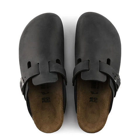 Boston Oiled Leather (Regular width) - Black Slides Birkenstock 