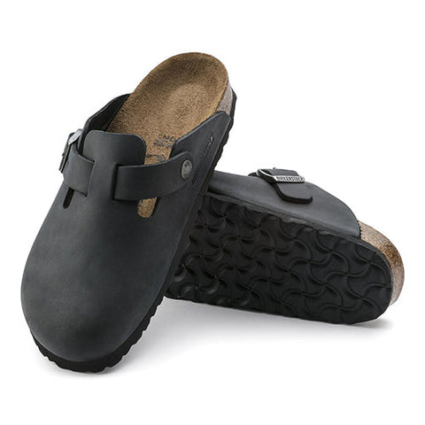 Boston Oiled Leather (Regular width) - Black Slides Birkenstock 