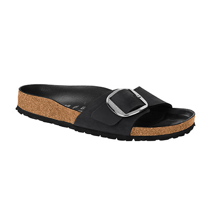 Madrid Big Buckle Oiled Leather (Regular width) Black Slides Birkenstock 